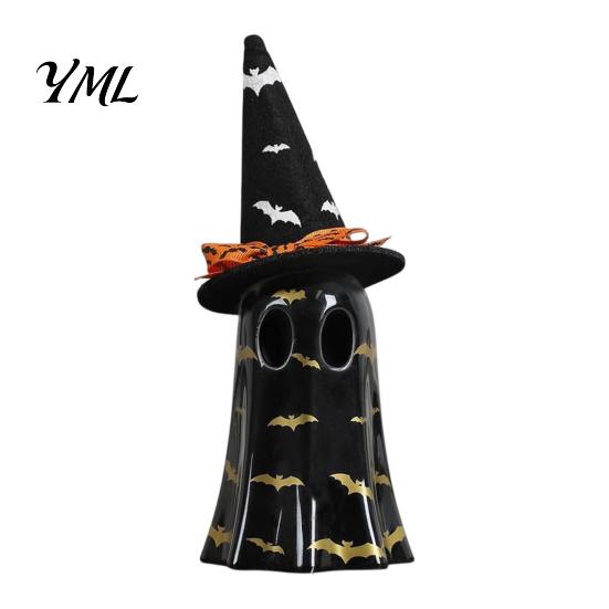 Cute Ghost Desk Decor Light Up Halloween Decoration, Spooky Witch Hat Figurine, Kids Bedroom Night Resin LED Lighted Statue for Mantel, Shelf, Indoor