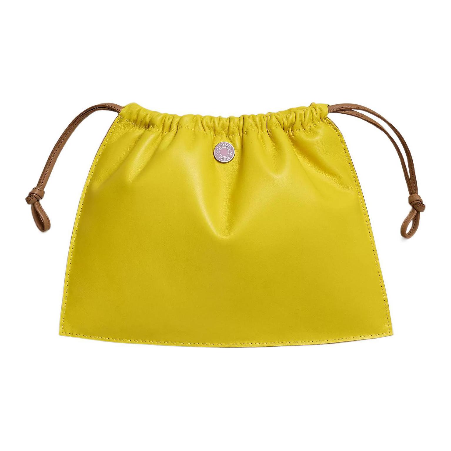 

Hermes Pilo Drawstring Closure Milo Lambskin And Swift Calfskin Makeup Pouch Clutch Women Pouch Lemon-Yellow H083138CKAK Box Included