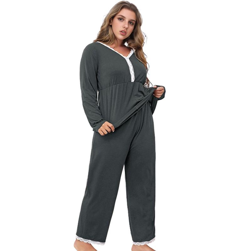 

Женские домашние платья и пижамы, комплект из кружевных брюк с длинными рукавами и домашней пижамы 4XL