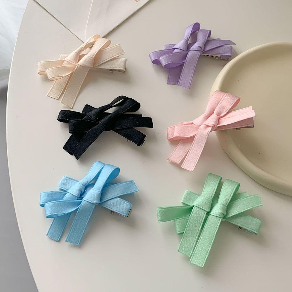 

Girls Lolita Headwear Satin Hair Accessories Hair Barrettes Double Bow Hairpin Balletcore Hair Clip