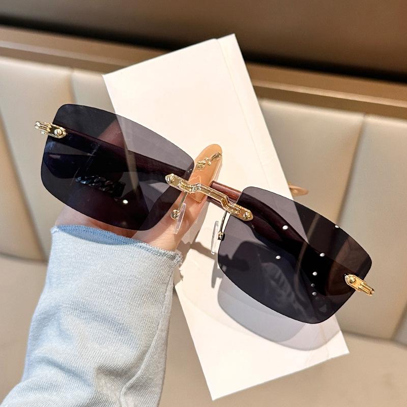 Vintage Rimless Square Sunglasses Women For Men Luxury Brand Designer Sun Glasses Punk Metal Rivet Grain Leg Eyewear Uv400