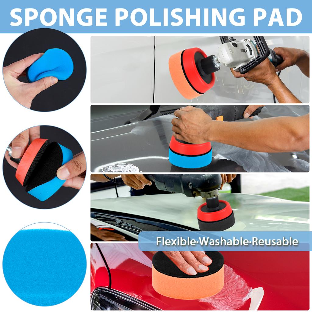 21/44Pcs Mini Car Polishing Pads 1/2/3inch Washable Polishing Sponge Pads Wool Microfiber/Sponge Polishing Pad for Car Furniture