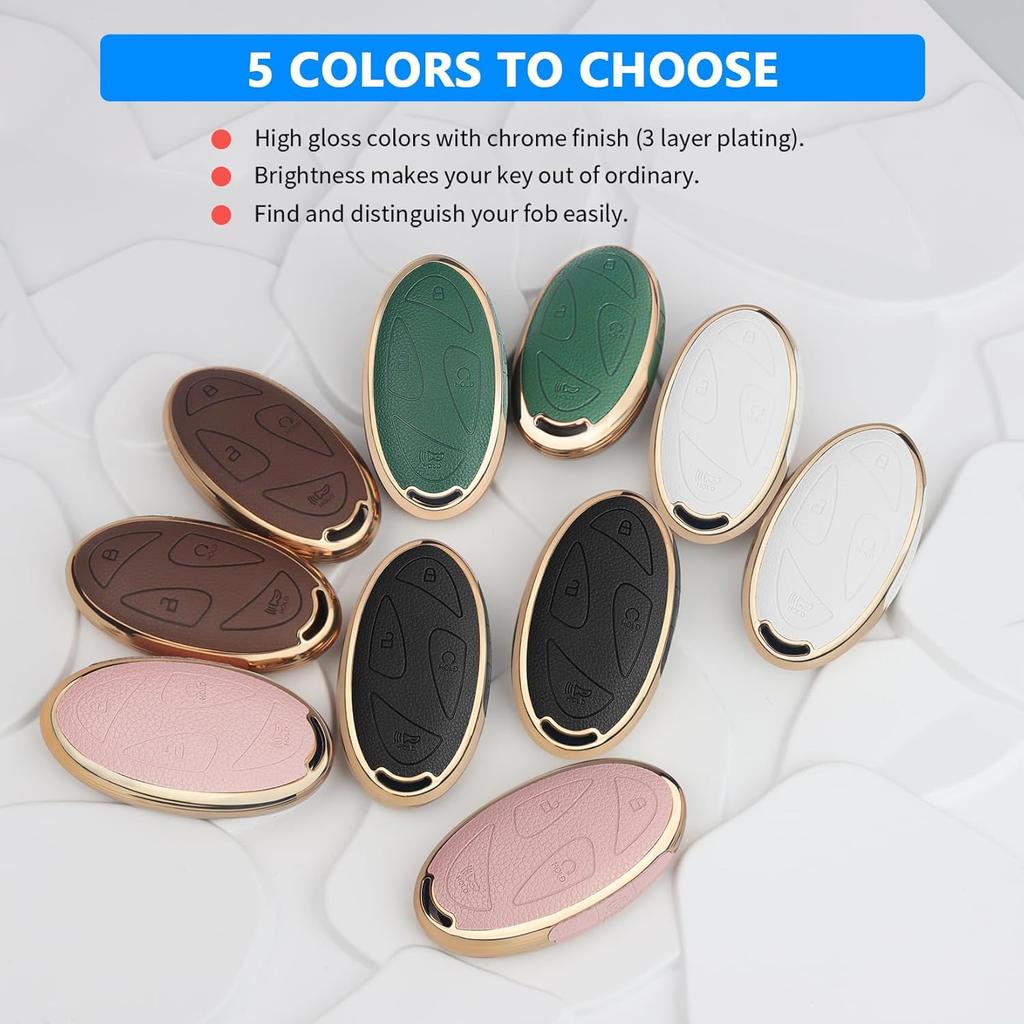 QBUC for Hyundai Key Fob Cover with Key Chain, Upper Leather + Soft TPU Car Key Case for Hyundai Ioniq 6 Grandeur GN7 KONA Elanrtra Santa Fe Tucson