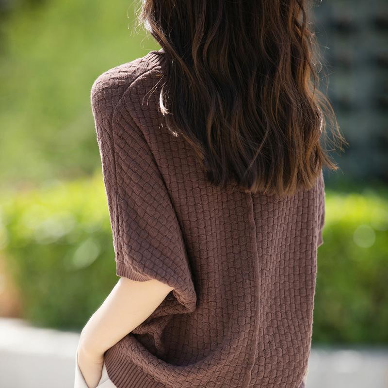 Pure Cotton Round Neck Sweater Short-sleeved Womens Summer Updated Stylishable Versatile Mid-sleeved T-shirt Stylishable Top