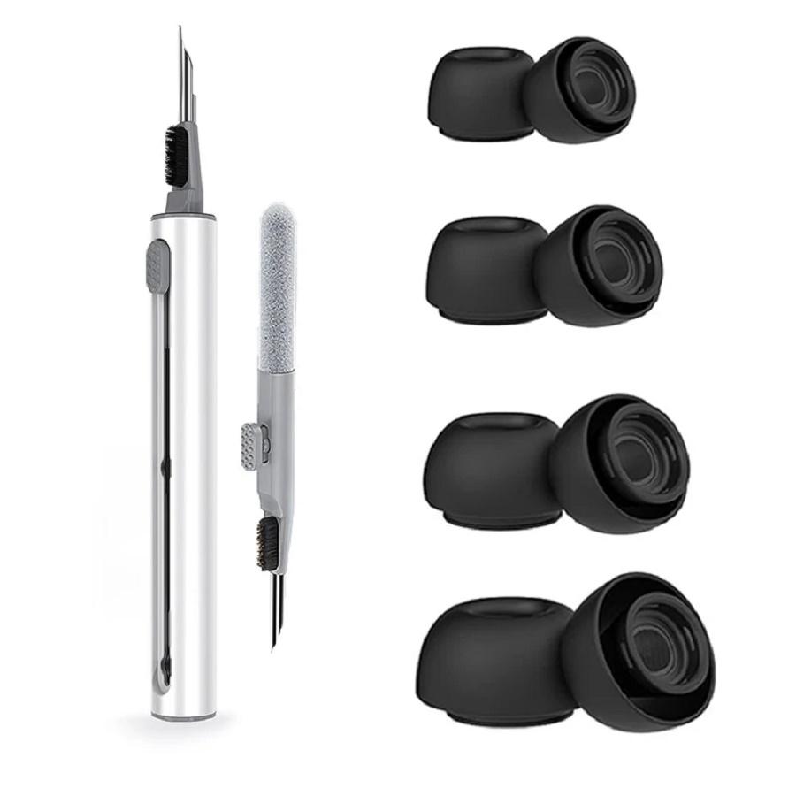4 Pairs Silicone Ear Tips & 2in1 Earphone Cleaner Brush Tools for Airpods Pro 1 2 Earphones Wireless Noise Reduction Pad BT Earp