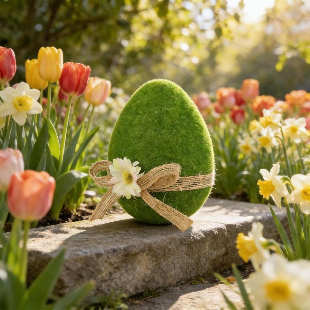 With Flower Bow Large Plush Egg Colorful Easter Egg Ornaments  Spring Party Decor