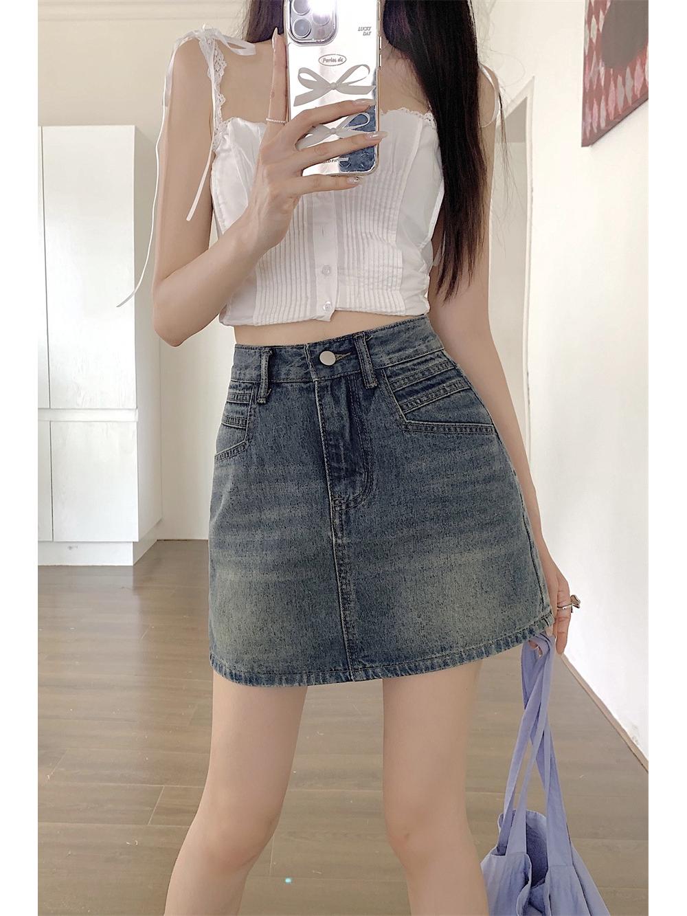 

Versatile Denim Midi Skirt: High-Waist, Slimming A-Line for Summer XL (120-135 jin) синий/джинсовый