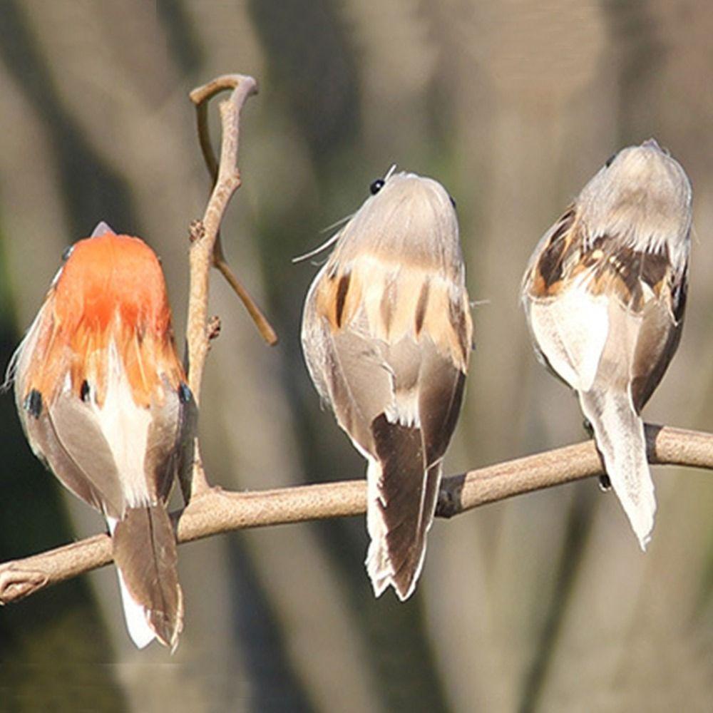 6PCS with Clips Simulation Sparrow Multicolor Artificial Bird Model Home Decoration