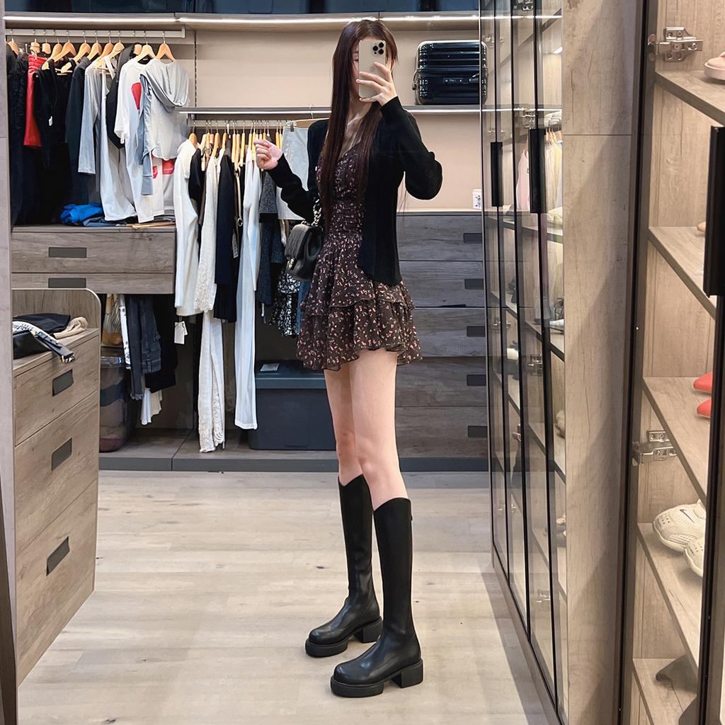 Coarse heel long tube western cowboy boots women's summer but knee long boots medium heel thick sole