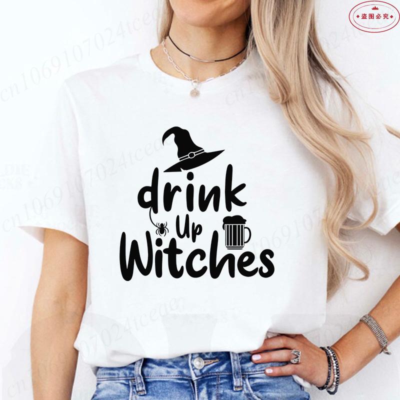 Funny Halloween Womens Tshirts Drink Up Witches Shirt Oneck Short Sleeve Tees Women Tshirts Fashion Casual Tees Clothing