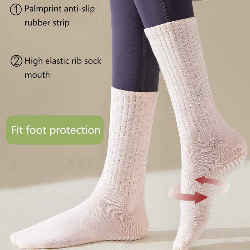 Cotton Mid-Calf Solid Color Silicone Non-Slip Sports Stockings Fitness Pilates Yoga Socks Women Dance Socks Floor Socks