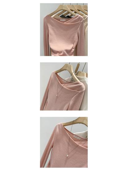 Korean Style Pink Draping Collar Knit Top for Women - Autumn/Winter 2025 New Arrival