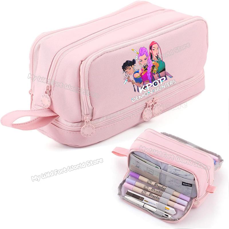 High Quality Kpop Demon Hunters High-capacity Pencilcase Rumi Mira Zoey Girl Stationery Pouch Cartoon Student Pencil Bag School Supplies