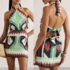 2025 European & American Summer Halter Print Beach Mini Dress