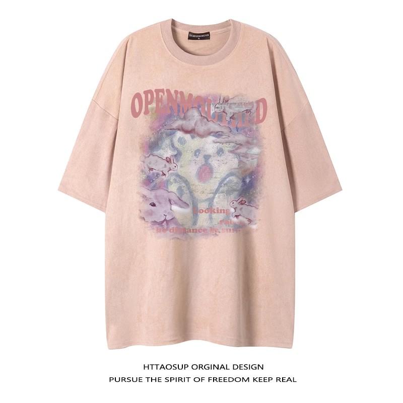 

Мужская замшевая футболка с заниженными плечами, свободная, удобная, с принтом букв, модный бренд, короткий рукав, короткий рукав 3XL розовый