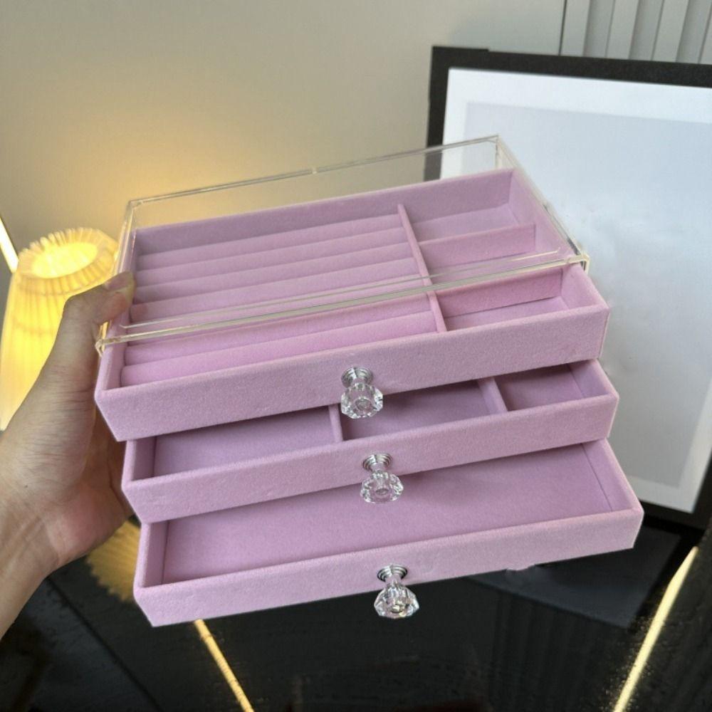 Transparent Jewelry Storage Box Dust-proof Earrings Jewelry Box Three Drawer Jewelry Box  Storage