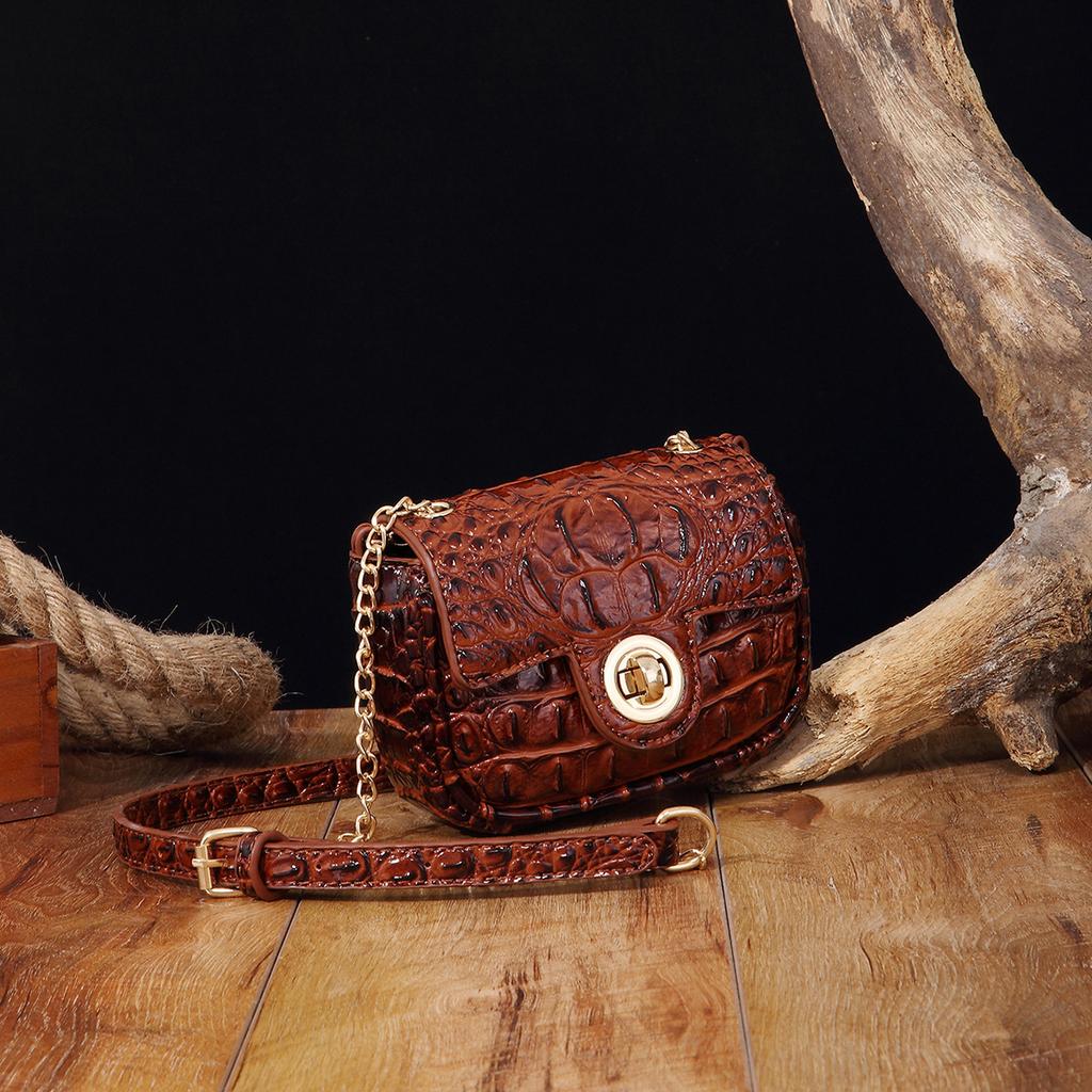 Independent Stand Crossbody Single Shoulder Retro Women's Bag with Multi-color Crocodile Pattern Brahmin