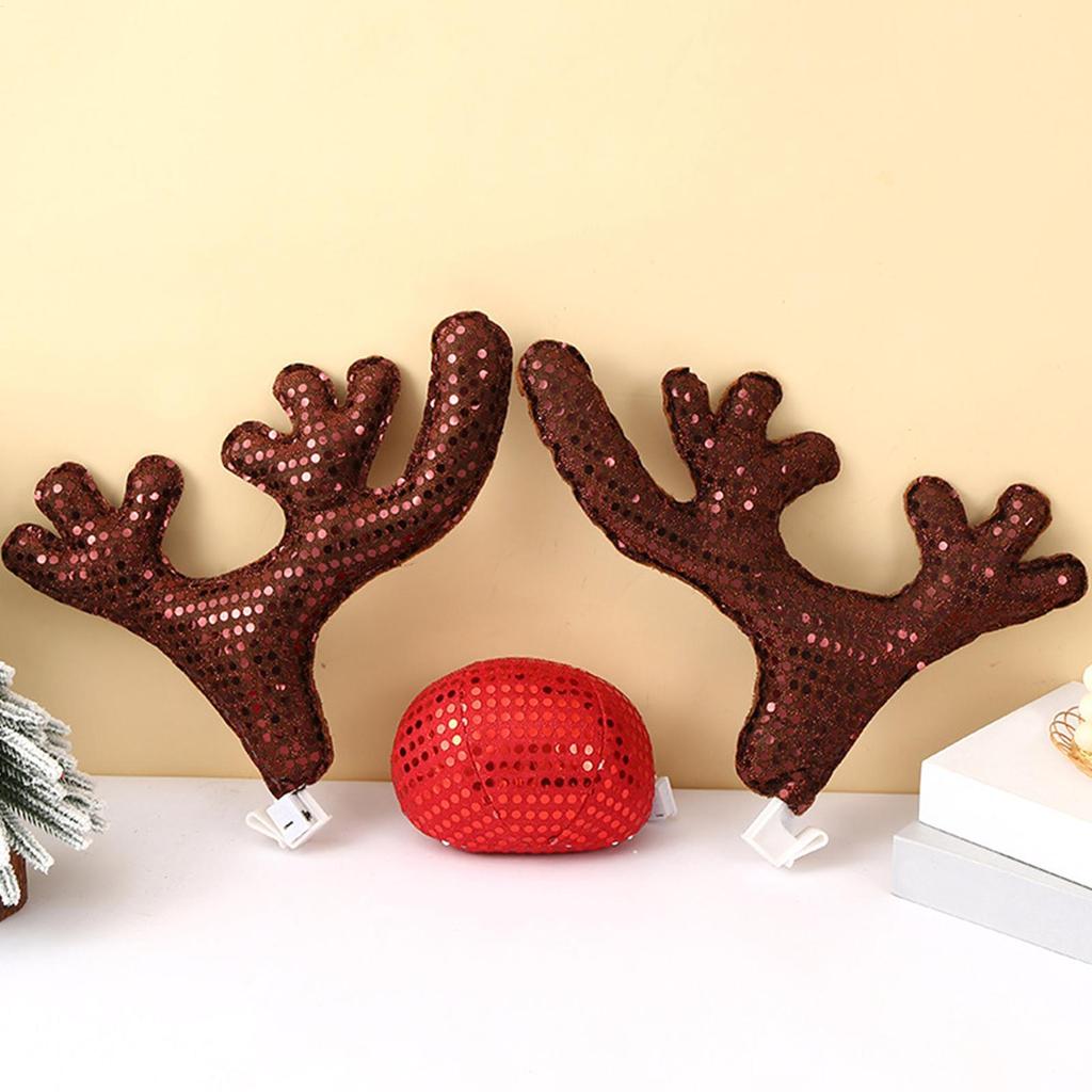 Car Antler Decoration Reindeer Christmas Decoration Kit with LED Light Up Car Truck Vehicle Costume Christmas Antler Deer Decor