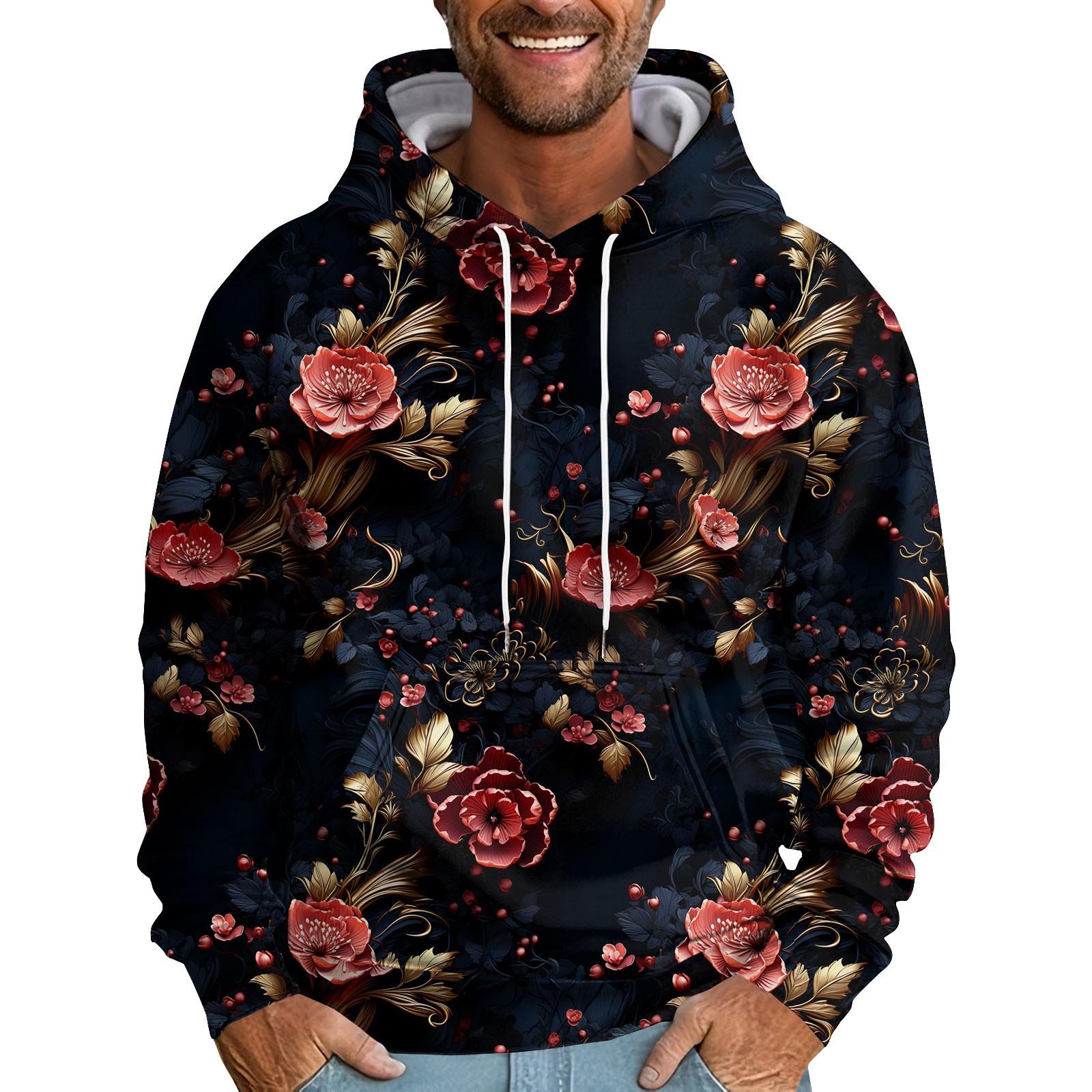 Xingben Four Heren Losse Bloemen Bedrukte Capuchon Sweatshirt Heren Casual Mode Sport Sweatshirt XXXL