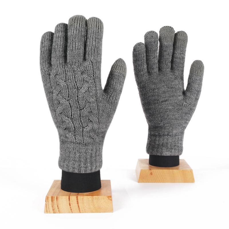 Adult Winter Touch Screen Knitted Gloves for Women Double Layer Plus Velvet Warm Cold proof Five Finger Gloves Riding Anti Slip Gloves for Men