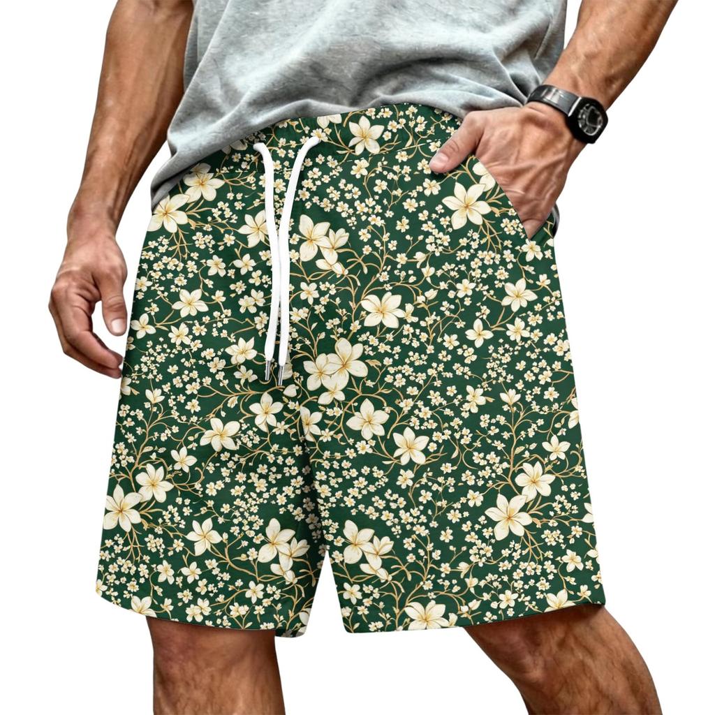 Men's Hawaiian Drawstring Elastic Waist Mesh Shorts for Summer Beach Vacation
