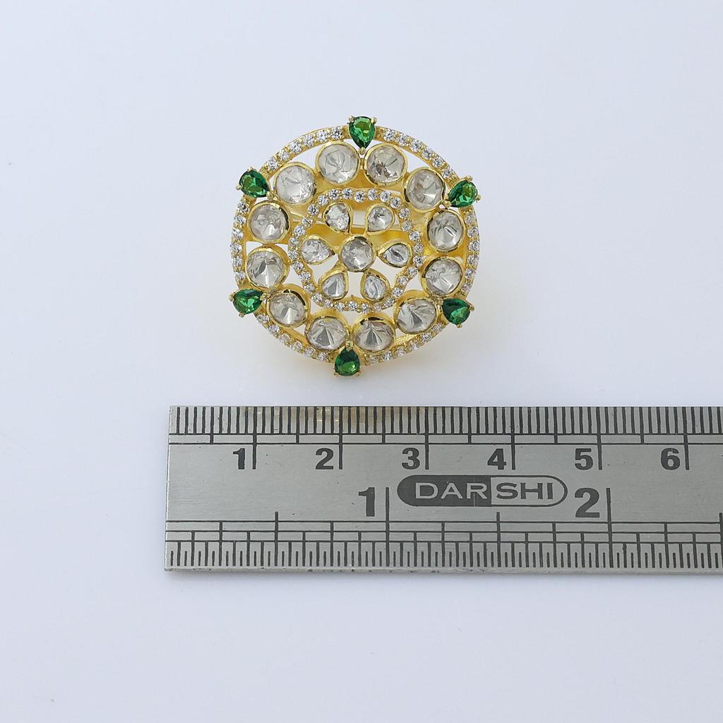 Inel Indian Kundan pentru Femei Argint Sterling 925 Bijuterii Handmade, Inel Kundan cu Finisaj Auriu, Inel Statement pentru Femei Inel Polki, Inel Ajustabil cu Moissanit