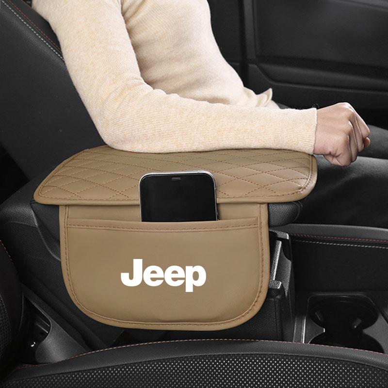 1 Stück Leder Auto Mittelkonsole Auto Armlehnenkissen mit Stauraum Autostyling Für Jeep Renegade Wrangler Grand Cherokee Compass Patriot Commander Willys