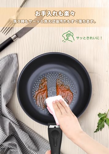 FERLORD Frying Pan and Pot Set - IH and Gas Compatible, Detachable Handles, Black, Single-Person Cooking Utensil Set, Diamond Coating, Non-Stick, Easy