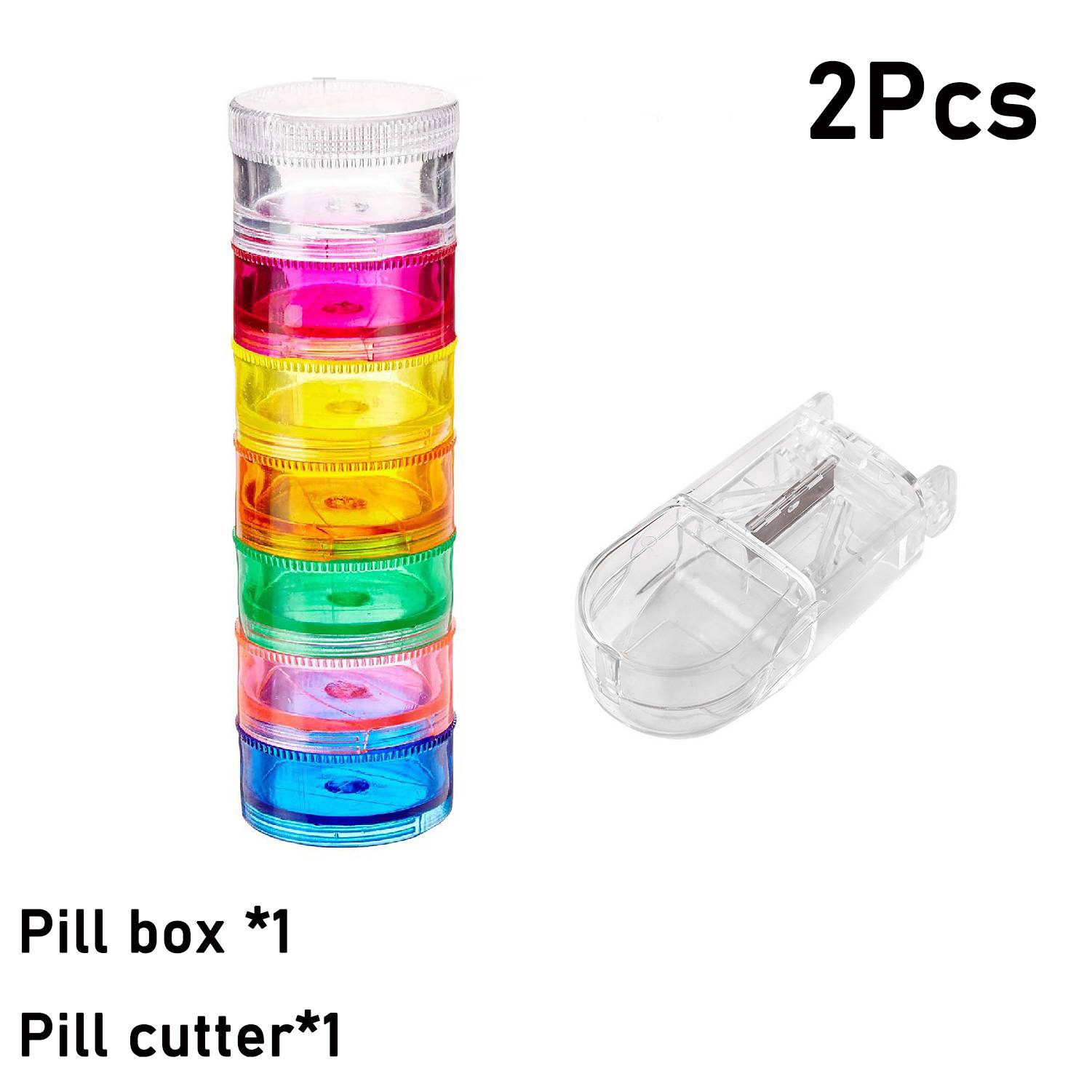 

Rainbow 7 Day Stackable Pill Organizer Case Tower Box Medicine Planner Small Seven Day Weekly Travel Container Lids Dispenser