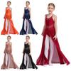 Girls Lyrical Dance Dress Crisscross Strappy Back Spaghetti Straps Split Flowy Mesh Design Performance Costume