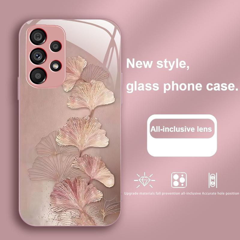 Goldene Ginkgo-Blätter Samsung Galaxy S23 U Ltra 24 Plus S20 P Lus 21 FE S25 Ultra A70 A72 73 51 52 53 Gehärtetes Glas Handyhülle