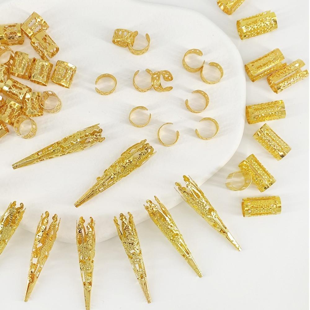 50pcs Hair Braiding Hollow Out Hair Ring Metal Cuff Clips Hair Braid Tubes Dreadlocks Beads  Women