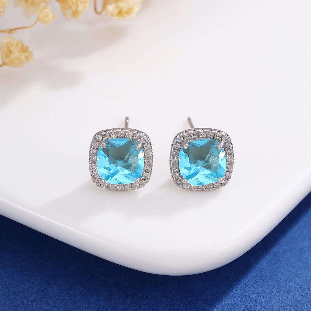 New Korean Classic Multiple Color Options Shining Dopamine-colored Zircon Square Stainless Steel Stud Earrings for Women Jewelry