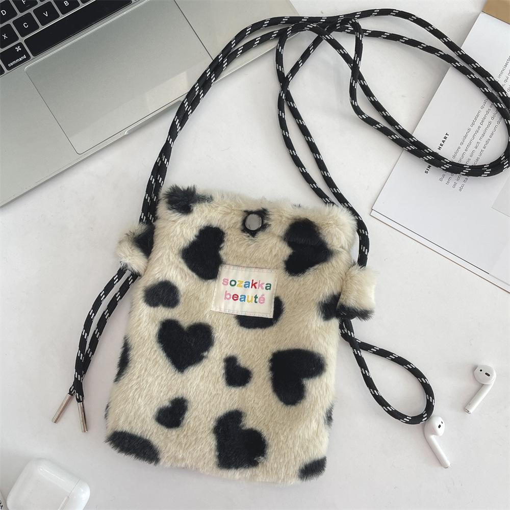 New Plush Dot Crossbody Bags for Women Cute Pink Single Shoulder Crossbody Bag Women Shopping Storage Bag Portable Phe Pouch