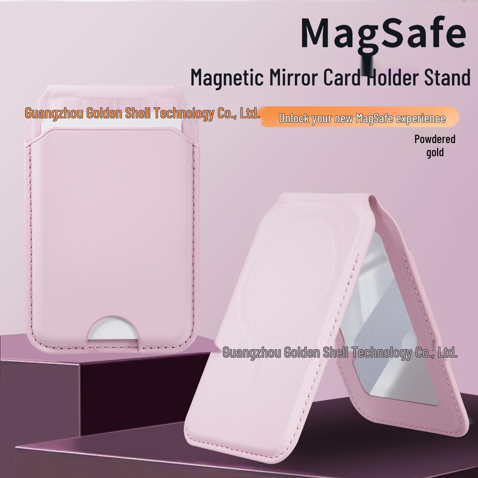 Магнитный кожаный держатель для карт Apple MagSafe с зеркалом для макияжа Strong Magnetic (Mirror Non-Deforming)