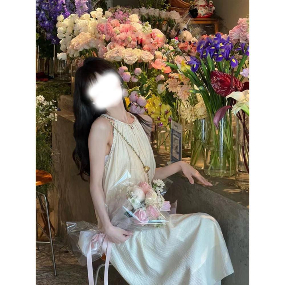 Mesh Suspender Dress Women's Spring New Chic Loose and Thin Casual Gentle Holiday Style Medium and Long Skirt