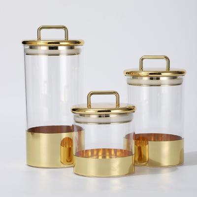 Grains Moisture-proof Storage Box Transparent Glass Snacks Dry Goods Storage Jar Gold Cover Kitchen Household Sealed Jar