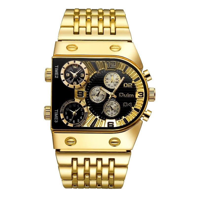 new multi-time zone large dial luminous men s watch steel belt casual quartz watch gold