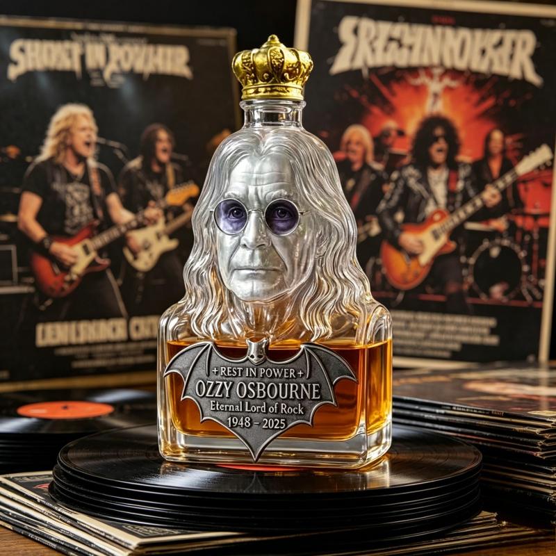 Ozzy Osbourne Memorial Whiskey Decanter - "Eternal Lord of Rock" Collectible Liquor Bottle, Bar Decor for Rock Fans