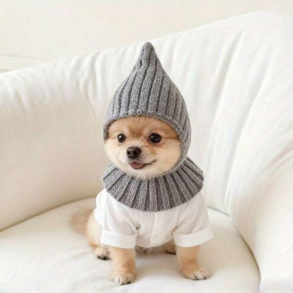 Solid Color Knitted Pet Hat Warm Fabric Knitted Design Dog Hat Soft Material Fashion Style Cat Hat Cold Weather