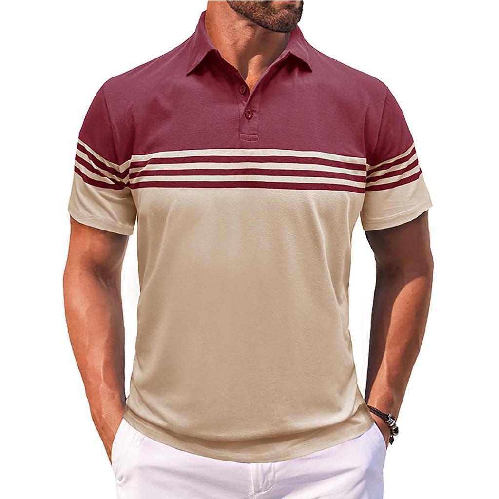Summer Men Short Sleeve Business Casual Stripe Polo Shirt 100% Polyester Men Lapel Golf Polo Shirt Tops