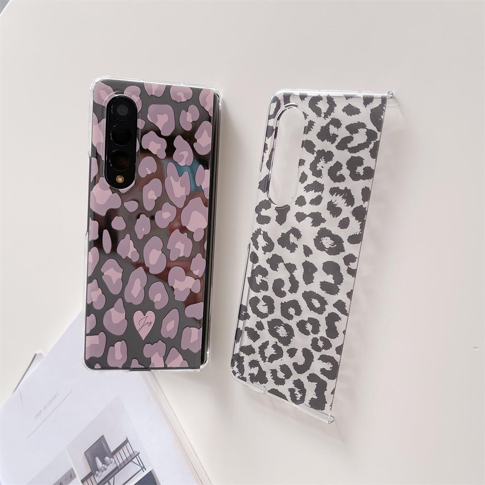 For Samsung Galaxy Z Fold 4 3 Case Leopard Print Painted Transparent Folding Shockproof Pc Hard Back Cover For Zfold4 Fold3 Case