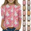 Tryckta toppar för unga flickor Rund hals 3/4 ärm T-shirts Trendiga toppar Outfit T-shirts