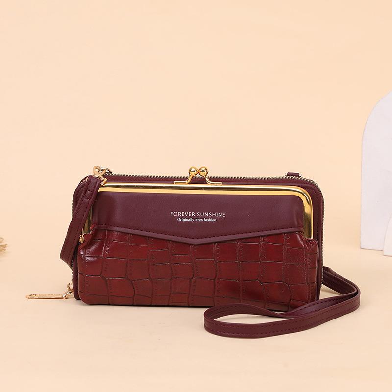 

Сумка для мобильного телефона женская 2025 новая на плечо, мессенджер, с крокодиловым узором, однотонная, простая, многофункциональная студенческая сумка бордовый