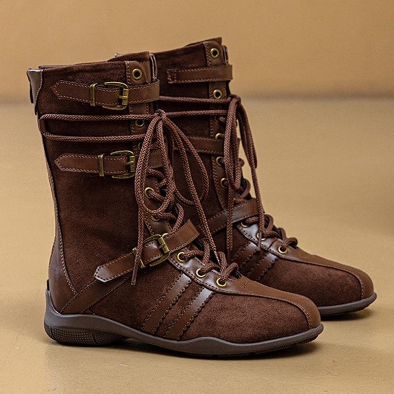 Autumn Early Winter Genuine Leather Shoes Women Suede Boots Height Increasing 5cm Non-slip Fashion Brand Ladies High Boots