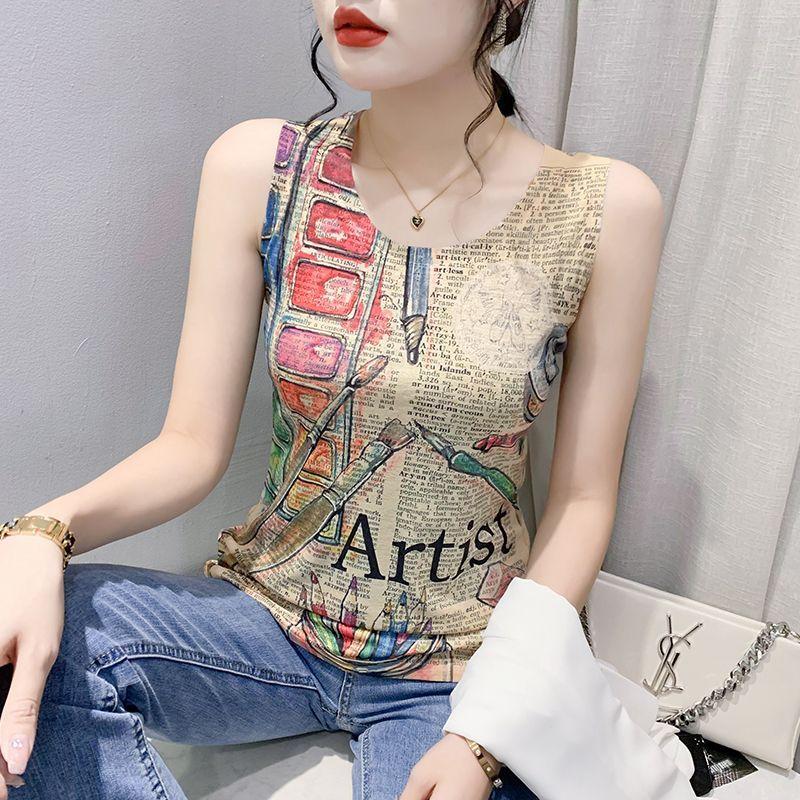 Summer Fashion Personalized Printed Sleeveless Vest for Women in Summer Wear Slim Fit Inner Strap Base Versatile Top