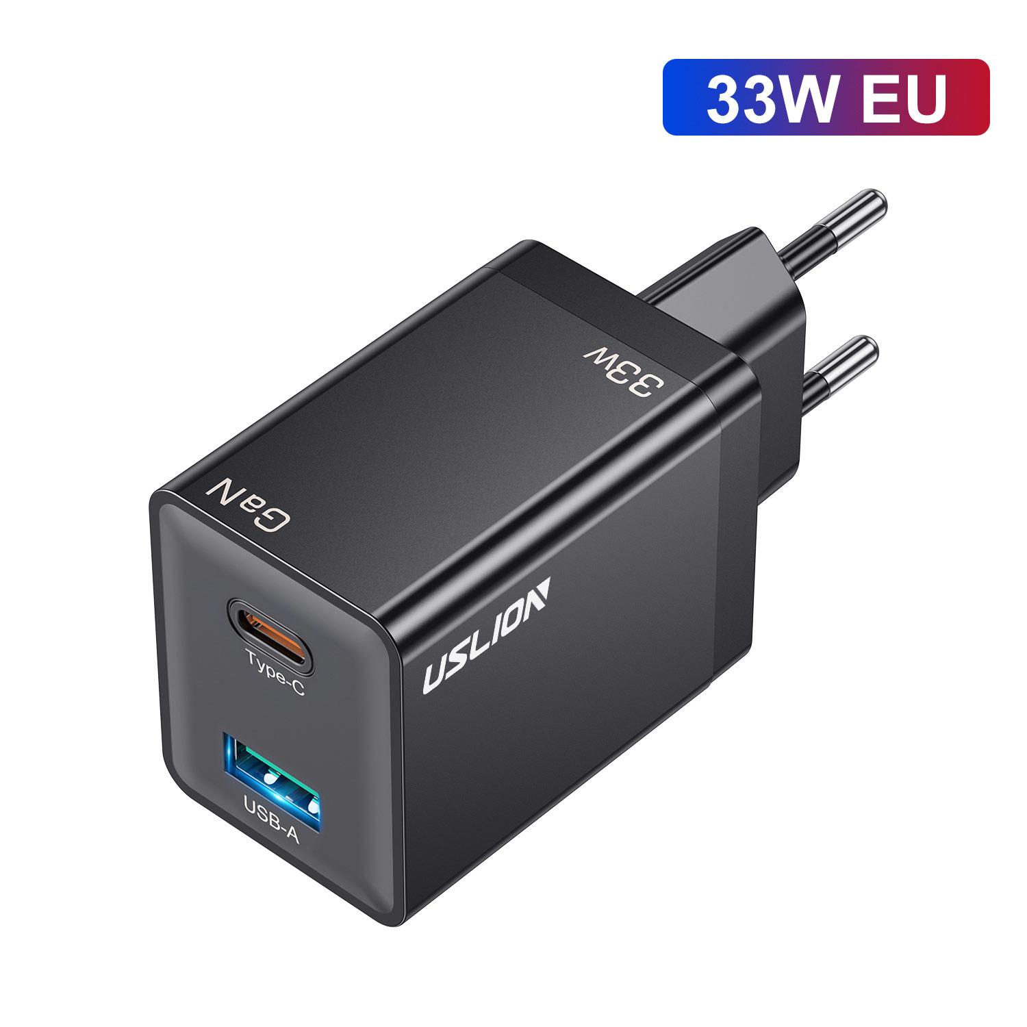 

33W GaN USB C зарядний пристрій PD швидка зарядка для iPhone 15 14 13 12 Max Pro iPad EU штекер USB типу C швидка зарядка для Xiaomi Samsung EU Plug Black