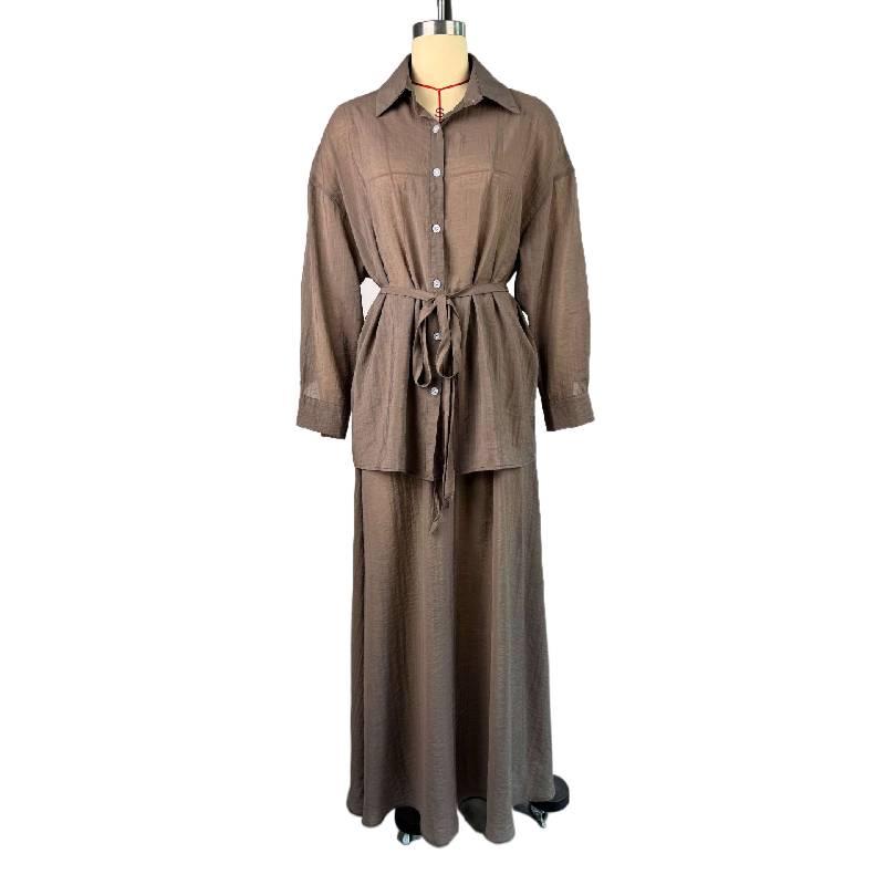 2026 New Fashion Women's Loose Long-Sleeve Shirt with Turn-down Collar and High-Waisted Skirt Set