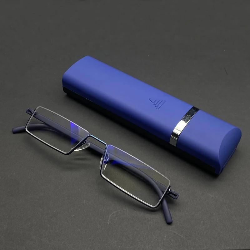 Anti blue light Coated Lenses Business Half Frameless Ultra-light Portable Reading Presbyopia Eyeglasses + Box +1.25 +1.5 +1.75 +2.25 To +4