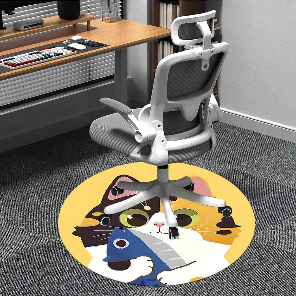 1PC Cat Fish Office Round Area Rug, Indoor Mat Suitable For Office, Under Office Chairs Bedroom Living Room Home Decor, Room DecoT1223066